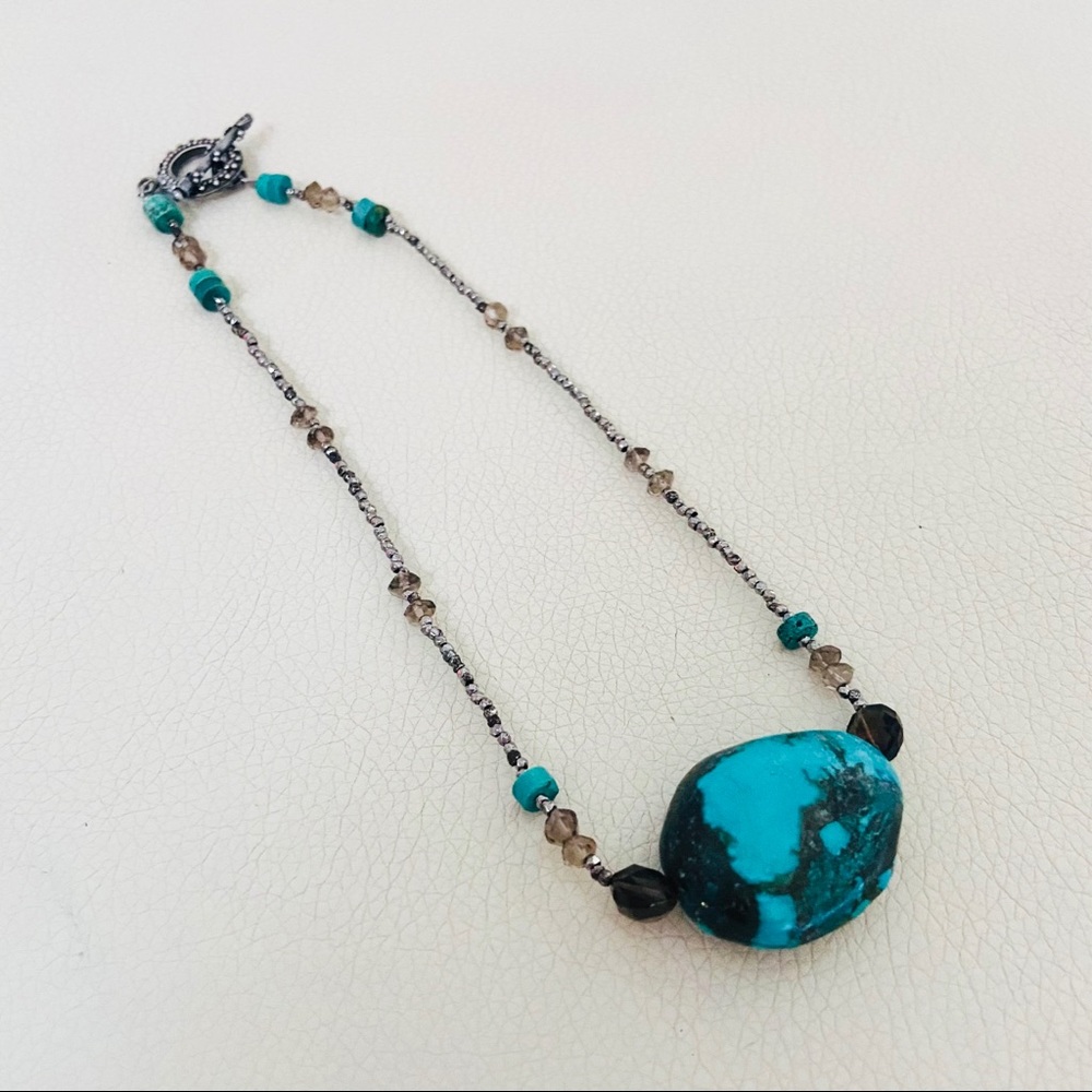 NWT Real Turquoise & Smokey Quartz Necklace